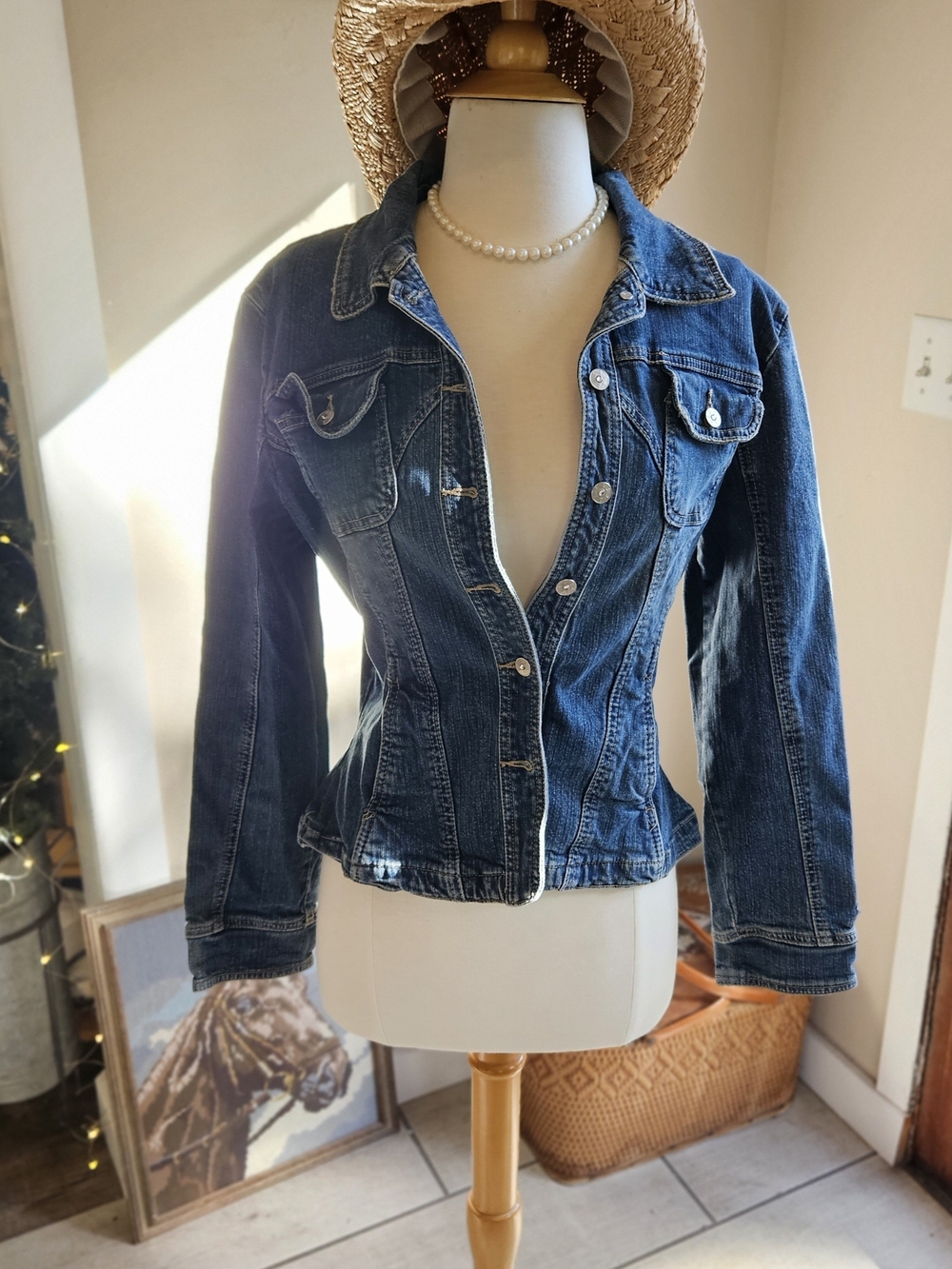 Fitted Blue Denim Jacket for Women - Stylish Casual Layer